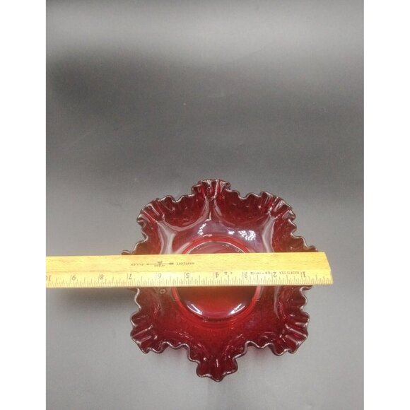 Fenton Hobnail Ruby Red Amberina Glow Ruffle Glass Candy Dish - Picture 16 of 16